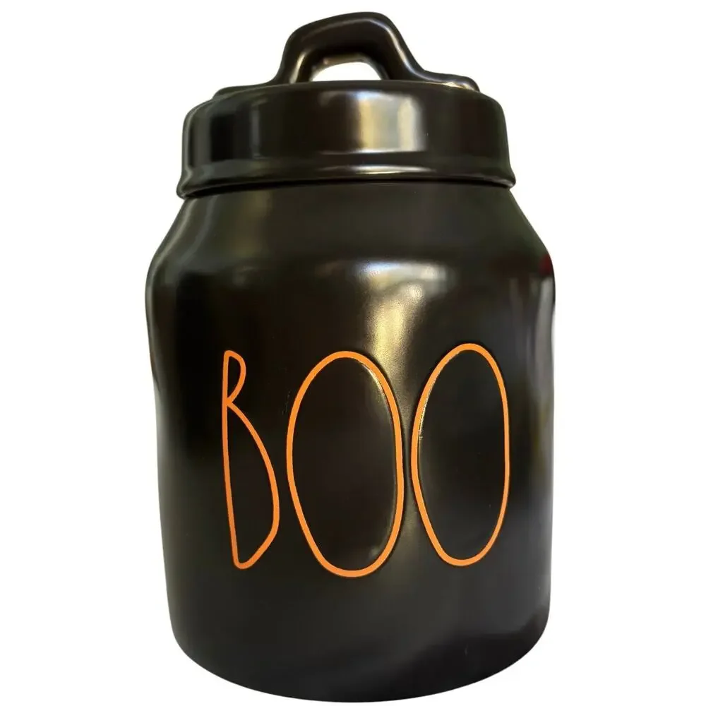 Rae Dunn BOO Small Canister Black Orange Halloween Ceramic Decor
